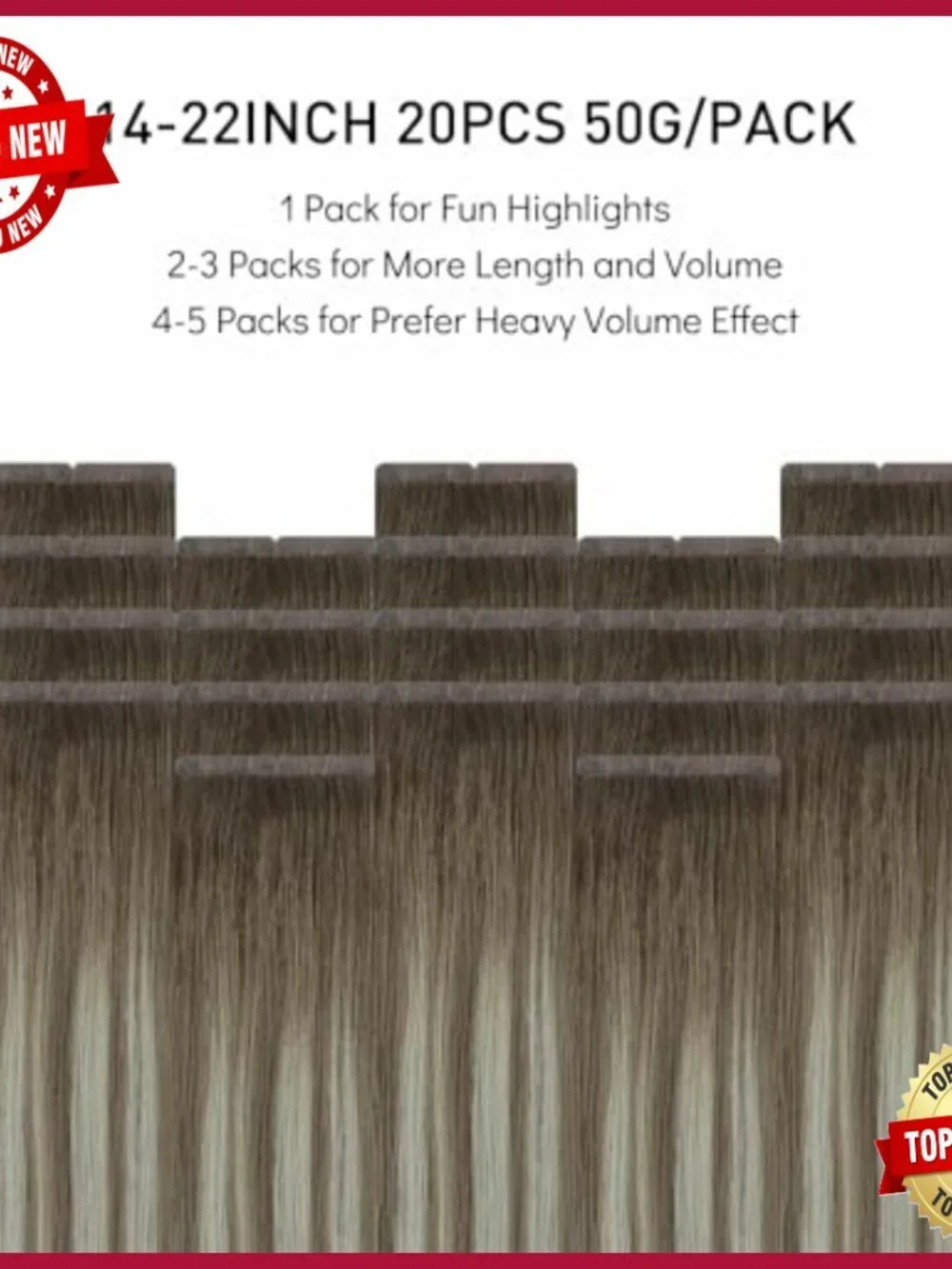 Human Hair Tape-In Extensions 16 Inch 50g 20pcs Straight Reusable